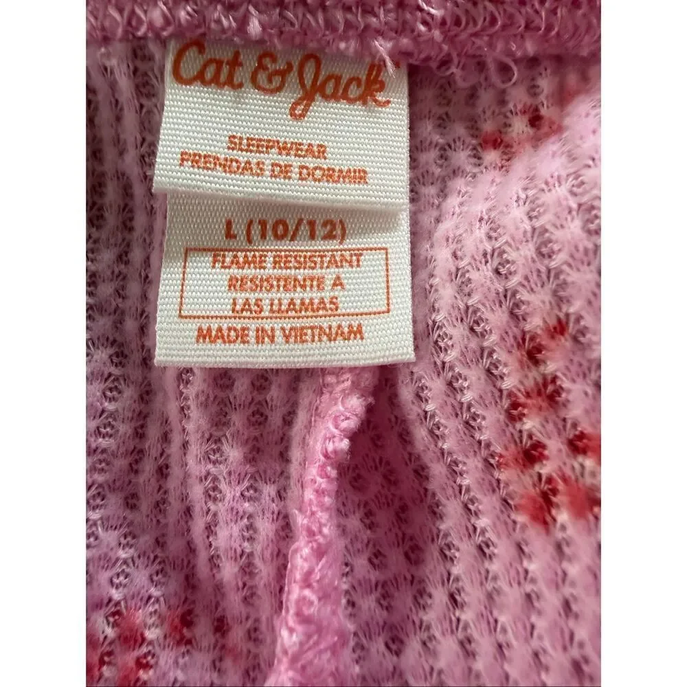 Cat & Jack Girls Waffle Knit Long Sleeve and Short Pajama Set 2 Piece Pink XL